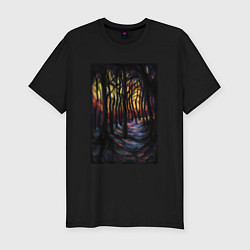 Мужская slim-футболка Деревья в ночи
