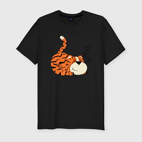 Мужская slim-футболка Спящий тигренок / Черный – фото 1