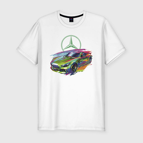 Мужская slim-футболка Mercedes V8 Biturbo motorsport - sketch / Белый – фото 1