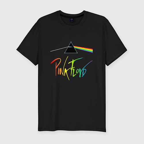 Мужская slim-футболка PINK FLOYD COLOR LOGO / Черный – фото 1