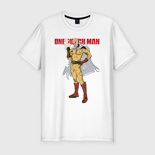 Мужская slim-футболка Сайтама в ободранном костюме One Punch-Man / Белый – фото 1