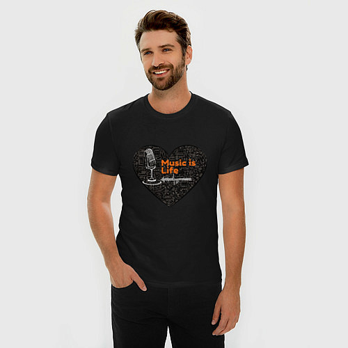 Мужская slim-футболка Пойте с каждым ударом сердца / Черный – фото 3