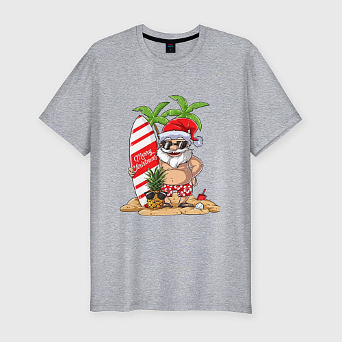 Мужская slim-футболка Santa on Vibe / Меланж – фото 1