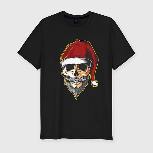 Мужская slim-футболка Santa Skull / Черный – фото 1