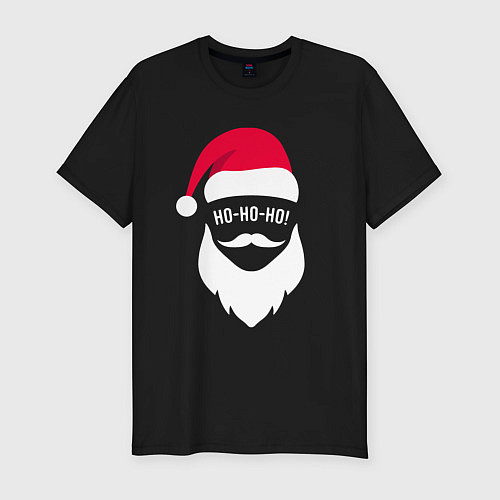 Мужская slim-футболка Санта ХО-ХО-ХО арт / Черный – фото 1