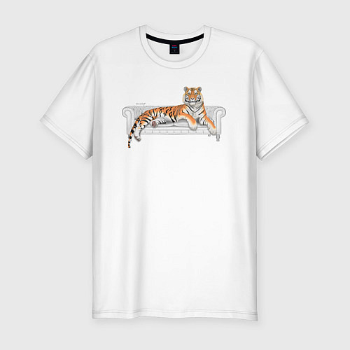 Мужская slim-футболка Тигр Символ Нового 2022 года / Белый – фото 1