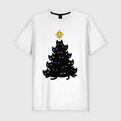 Футболка slim-fit НовоКОТняя елка, цвет: белый