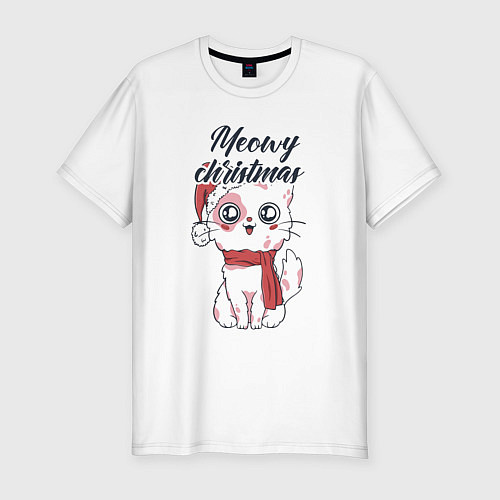 Мужская slim-футболка Christmas Cat / Белый – фото 1