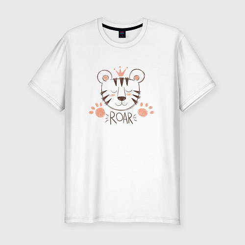 Мужская slim-футболка Тигр в короне / Белый – фото 1