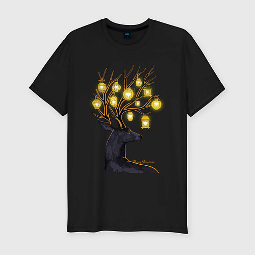 Мужская slim-футболка Рождественские огни / Черный – фото 1