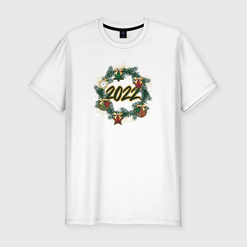 Мужская slim-футболка Новогодний Венок 2022 / Белый – фото 1