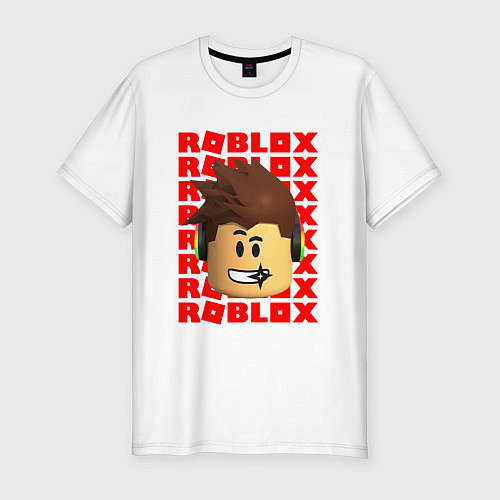 Мужская slim-футболка ROBLOX RED LOGO LEGO FACE / Белый – фото 1