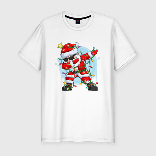 Мужская slim-футболка DAB SANTA CLAUS В ГЕРЛЯНДЕ / Белый – фото 1