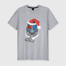 Мужская slim-футболка Динозавр Merry Christmas