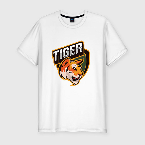 Мужская slim-футболка Тигр Tiger логотип / Белый – фото 1