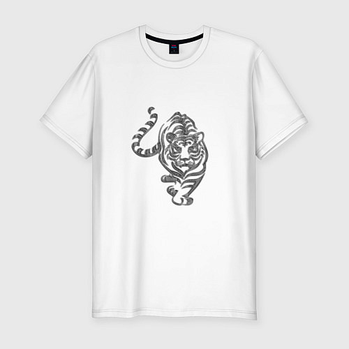 Мужская slim-футболка Символ года тигр / Белый – фото 1