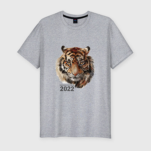 Мужская slim-футболка Тигр 2022 символ / Меланж – фото 1