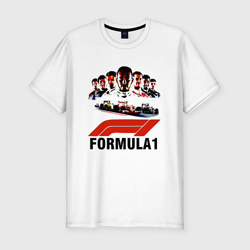 Мужская slim-футболка Пилоты формулы 1 / Белый – фото 1