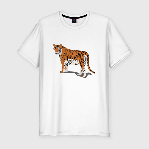 Мужская slim-футболка Тигр Tiger в полный рост / Белый – фото 1