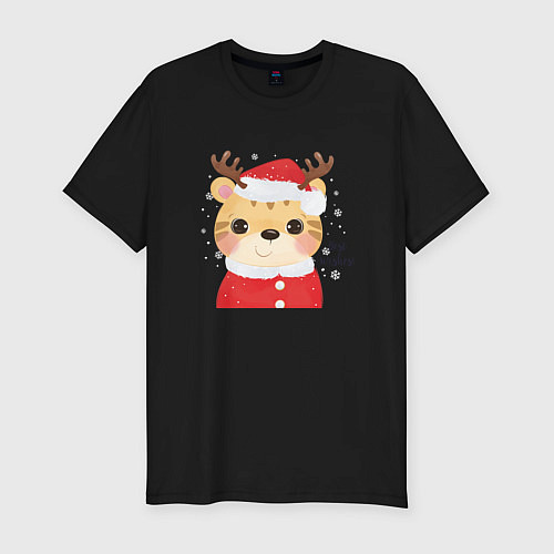 Мужская slim-футболка Тигр Новый год / Черный – фото 1