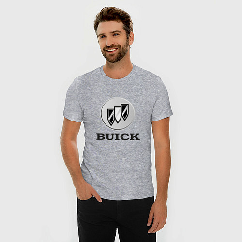 Мужская slim-футболка Gray gradient Logo Buick / Меланж – фото 3