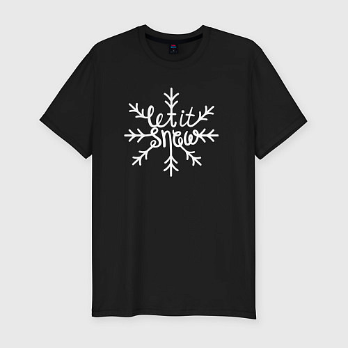 Мужская slim-футболка Snowflake Let it snow / Черный – фото 1