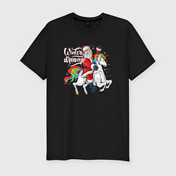 Футболка slim-fit Winter dreams Magic Santa, цвет: черный