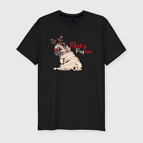 Мужская slim-футболка Merry Pugmas / Черный – фото 1