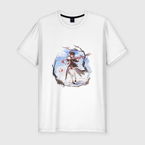 Мужская slim-футболка Зима и Ху Тао / Белый – фото 1