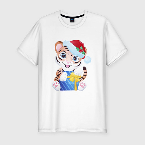 Мужская slim-футболка Новогодний тигр! / Белый – фото 1