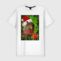 Футболка slim-fit Капибара happy new year capybara новый год, цвет: белый