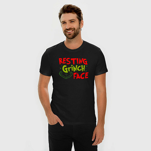 Мужская slim-футболка Resting Grinch Face Новогодний / Черный – фото 3