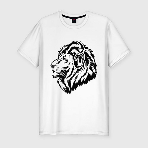 Мужская slim-футболка Лев в наушниках / Белый – фото 1