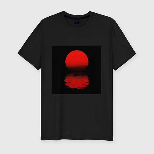 Мужская slim-футболка Boat and sunset / Черный – фото 1