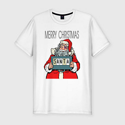 Мужская slim-футболка Merry Christmas: Санта с синяком