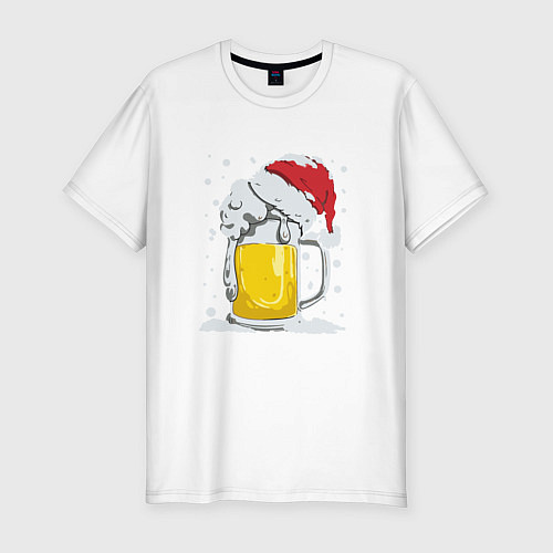 Мужская slim-футболка Новогодняя кружка пивасика / Белый – фото 1