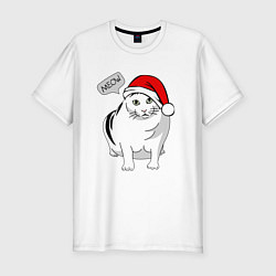 Футболка slim-fit НОВОГОДНИЙ КОТ БЕНДЕР МЕМ, цвет: белый