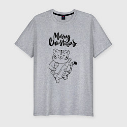 Мужская slim-футболка Merry Christmas Тигр с Шампанским