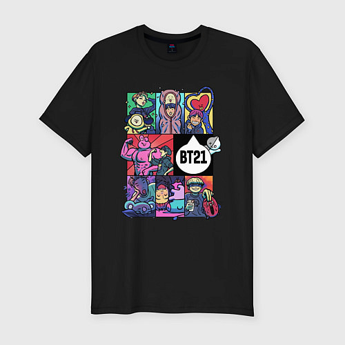 Мужская slim-футболка BT21 POP-ART / Черный – фото 1