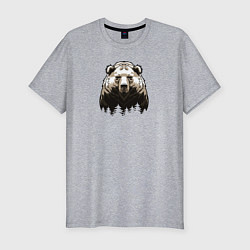 Мужская slim-футболка Медведь над лесом