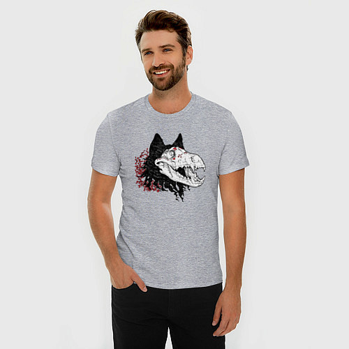 Мужская slim-футболка Fashionable avant-garde wolf / Меланж – фото 3