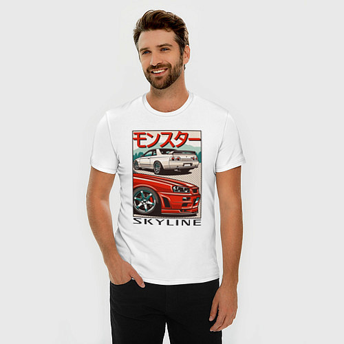 Мужская slim-футболка Nissan Skyline Ниссан Скайлайн / Белый – фото 3