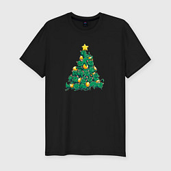 Мужская slim-футболка Christmas Tree Made Of Green Cats