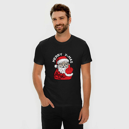 Мужская slim-футболка Плохой дед мороз Merry x-mas / Черный – фото 3