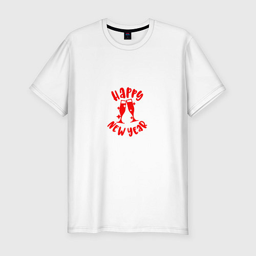 Мужская slim-футболка Бокалы шампанского новый 2022 год / Белый – фото 1