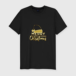 Мужская slim-футболка Новогодняя шапочка золотистая