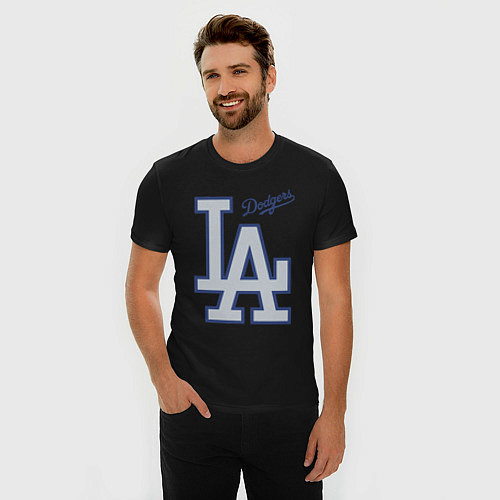 Мужская slim-футболка Los Angeles Dodgers - baseball team / Черный – фото 3