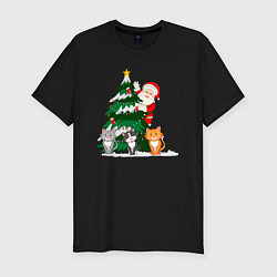 Мужская slim-футболка Санта передает вам привет