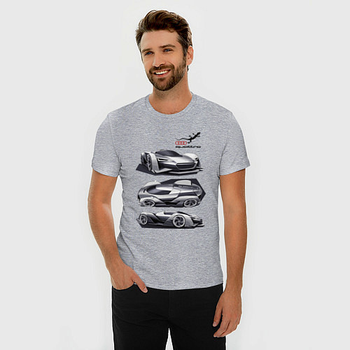 Мужская slim-футболка Audi motorsport concept sketch / Меланж – фото 3