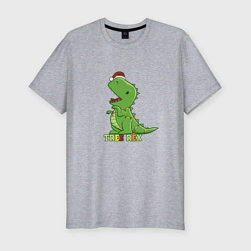 Мужская slim-футболка Tree Rex Christmas / Меланж – фото 1